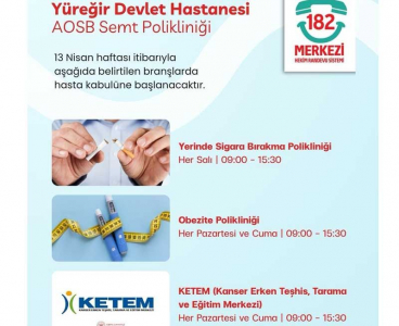 AOSB Semt Polikliniği Yeni Branşlarla Hizmette