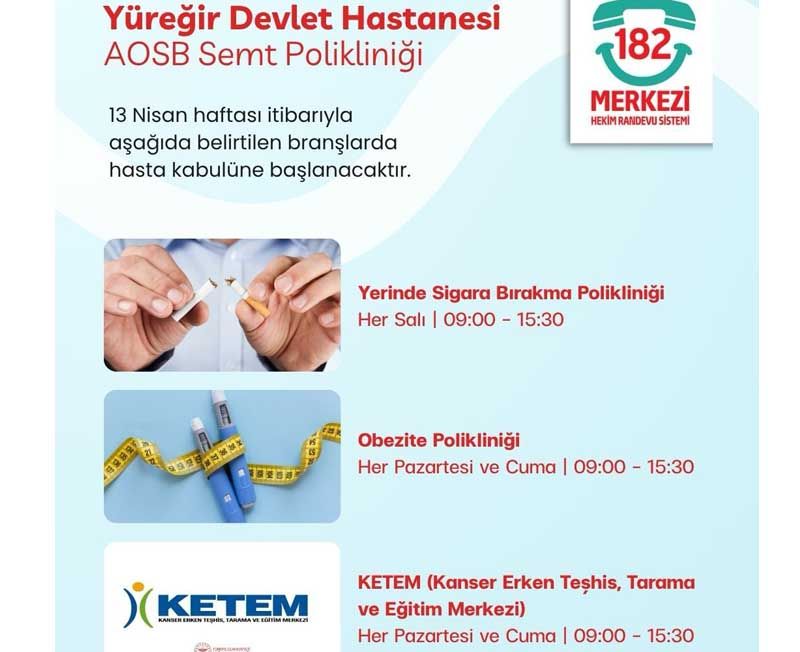 AOSB Semt Polikliniği Yeni Branşlarla Hizmette