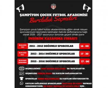 Şampiyon Çocuk Futbol Akademisi'nden Bursluluk Seçmeleri